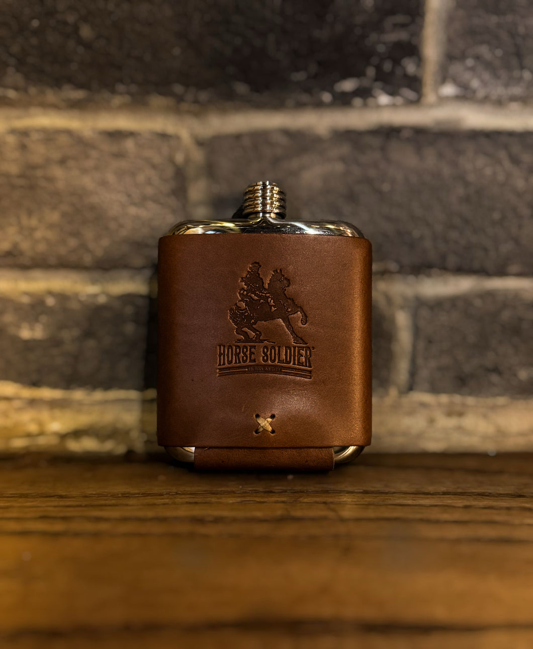 Leather Wrapped Stainless Flask | Horse Soldier Bourbon